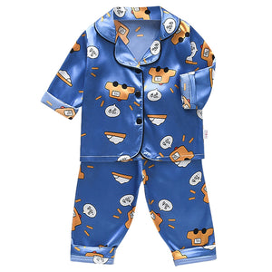 LJW Children&#39;s pajamas set Baby suit Kids Clothes Toddler Boys Girls Ice silk satin Tops Pants Set home Wear Kids pajamas