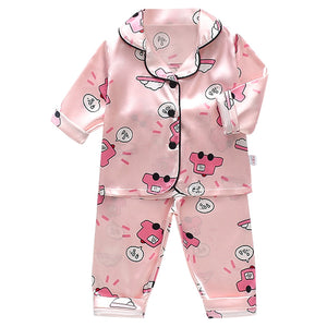 LJW Children&#39;s pajamas set Baby suit Kids Clothes Toddler Boys Girls Ice silk satin Tops Pants Set home Wear Kids pajamas