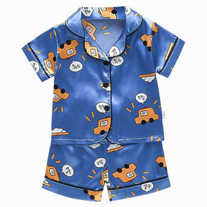 LJW Children&#39;s pajamas set Baby suit Kids Clothes Toddler Boys Girls Ice silk satin Tops Pants Set home Wear Kids pajamas