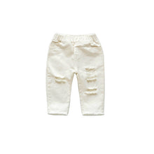 Load image into Gallery viewer, 2022 Spring Autumn Baby Girls Ripped Jeans Children Kids Broken Hole Pants White Color Girls Elastic Waist Denim Pants