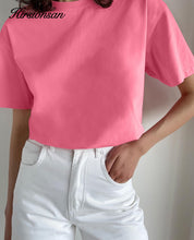 Load image into Gallery viewer, Hirsionsan Basic Cotton T Shirt Women 2022 Summer New Loose Solid Tees 19 Color Casual Loose Tshirt Oversized O Neck Female Tops
