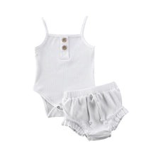 Load image into Gallery viewer, Kids Baby Summer Clothes for Newborn Baby Boys Girls Solid Lace-up Knitted Backless Rompers+Drawstring Shorts Beach Outfits Sets