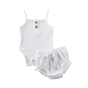 Kids Baby Summer Clothes for Newborn Baby Boys Girls Solid Lace-up Knitted Backless Rompers+Drawstring Shorts Beach Outfits Sets