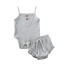 Load image into Gallery viewer, Kids Baby Summer Clothes for Newborn Baby Boys Girls Solid Lace-up Knitted Backless Rompers+Drawstring Shorts Beach Outfits Sets