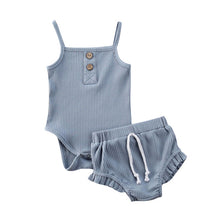 Charger l&#39;image dans la galerie, Kids Baby Summer Clothes for Newborn Baby Boys Girls Solid Lace-up Knitted Backless Rompers+Drawstring Shorts Beach Outfits Sets