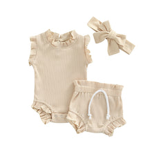 Charger l&#39;image dans la galerie, Kids Baby Summer Clothes for Newborn Baby Boys Girls Solid Lace-up Knitted Backless Rompers+Drawstring Shorts Beach Outfits Sets