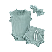 Charger l&#39;image dans la galerie, Kids Baby Summer Clothes for Newborn Baby Boys Girls Solid Lace-up Knitted Backless Rompers+Drawstring Shorts Beach Outfits Sets