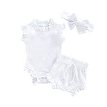 Load image into Gallery viewer, Kids Baby Summer Clothes for Newborn Baby Boys Girls Solid Lace-up Knitted Backless Rompers+Drawstring Shorts Beach Outfits Sets