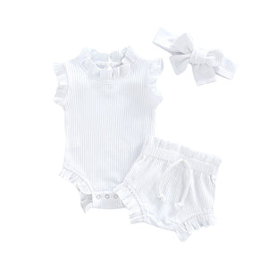 Kids Baby Summer Clothes for Newborn Baby Boys Girls Solid Lace-up Knitted Backless Rompers+Drawstring Shorts Beach Outfits Sets