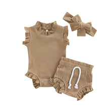 Load image into Gallery viewer, Kids Baby Summer Clothes for Newborn Baby Boys Girls Solid Lace-up Knitted Backless Rompers+Drawstring Shorts Beach Outfits Sets