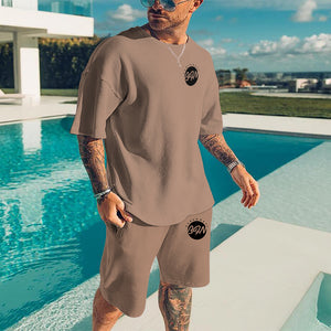 Summer Solid Color 2 Piece Sets Tracksuit Men's Oversized Clothes Retro Beach Style 3D Printed t shirts Men Suit Tshirt Shorts