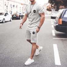 Load image into Gallery viewer, Summer Solid Color 2 Piece Sets Tracksuit Men's Oversized Clothes Retro Beach Style 3D Printed t shirts Men Suit Tshirt Shorts