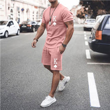 Load image into Gallery viewer, Summer Solid Color 2 Piece Sets Tracksuit Men's Oversized Clothes Retro Beach Style 3D Printed t shirts Men Suit Tshirt Shorts