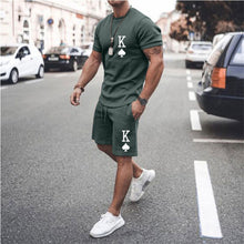 Load image into Gallery viewer, Summer Solid Color 2 Piece Sets Tracksuit Men's Oversized Clothes Retro Beach Style 3D Printed t shirts Men Suit Tshirt Shorts