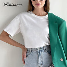 Load image into Gallery viewer, Hirsionsan Basic Cotton T Shirt Women 2022 Summer New Loose Solid Tees 19 Color Casual Loose Tshirt Oversized O Neck Female Tops