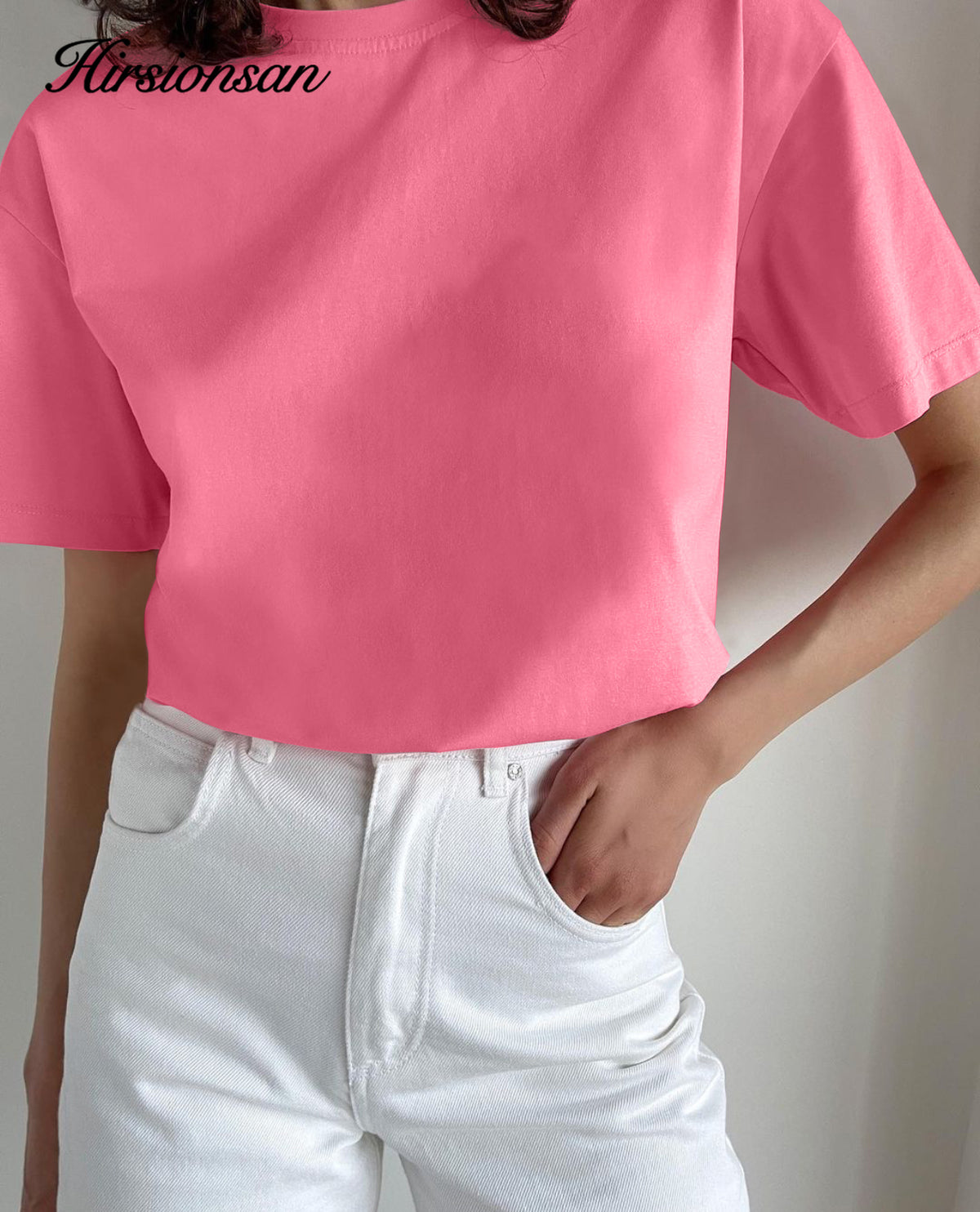 Hirsionsan Basic Cotton T Shirt Women 2022 Summer New Loose Solid Tees 19 Color Casual Loose Tshirt Oversized O Neck Female Tops