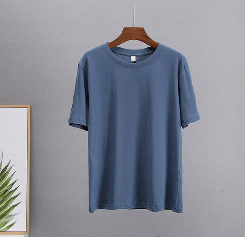 Hirsionsan Basic Cotton T Shirt Women 2022 Summer New Loose Solid Tees 19 Color Casual Loose Tshirt Oversized O Neck Female Tops