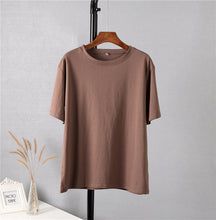 Load image into Gallery viewer, Hirsionsan Basic Cotton T Shirt Women 2022 Summer New Loose Solid Tees 19 Color Casual Loose Tshirt Oversized O Neck Female Tops