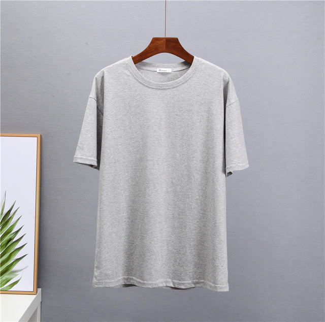 Hirsionsan Basic Cotton T Shirt Women 2022 Summer New Loose Solid Tees 19 Color Casual Loose Tshirt Oversized O Neck Female Tops