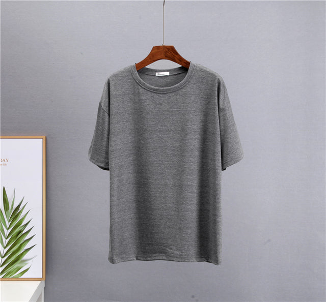 Hirsionsan Basic Cotton T Shirt Women 2022 Summer New Loose Solid Tees 19 Color Casual Loose Tshirt Oversized O Neck Female Tops