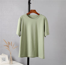 Load image into Gallery viewer, Hirsionsan Basic Cotton T Shirt Women 2022 Summer New Loose Solid Tees 19 Color Casual Loose Tshirt Oversized O Neck Female Tops