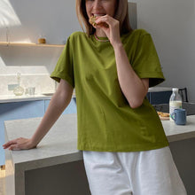 Load image into Gallery viewer, Hirsionsan Basic Cotton T Shirt Women 2022 Summer New Loose Solid Tees 19 Color Casual Loose Tshirt Oversized O Neck Female Tops
