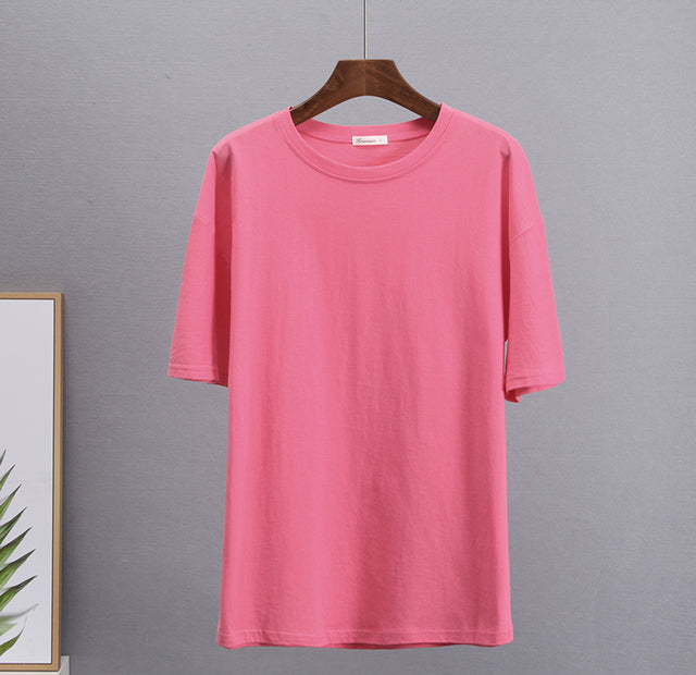 Hirsionsan Basic Cotton T Shirt Women 2022 Summer New Loose Solid Tees 19 Color Casual Loose Tshirt Oversized O Neck Female Tops