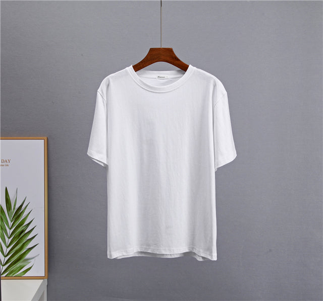 Hirsionsan Basic Cotton T Shirt Women 2022 Summer New Loose Solid Tees 19 Color Casual Loose Tshirt Oversized O Neck Female Tops