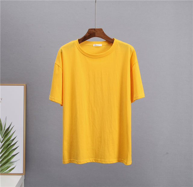 Hirsionsan Basic Cotton T Shirt Women 2022 Summer New Loose Solid Tees 19 Color Casual Loose Tshirt Oversized O Neck Female Tops