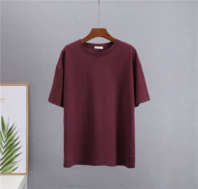 Hirsionsan Basic Cotton T Shirt Women 2022 Summer New Loose Solid Tees 19 Color Casual Loose Tshirt Oversized O Neck Female Tops