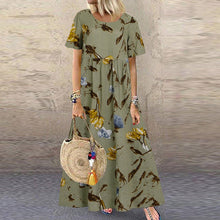 Load image into Gallery viewer, Vintage Floral Long Dress Women Summer Elegant Linen Short Sleeve Boho Maxi Dress Female Holiday Sundress Party Dresses Vestidos