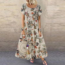 Load image into Gallery viewer, Vintage Floral Long Dress Women Summer Elegant Linen Short Sleeve Boho Maxi Dress Female Holiday Sundress Party Dresses Vestidos