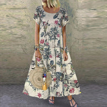 Load image into Gallery viewer, Vintage Floral Long Dress Women Summer Elegant Linen Short Sleeve Boho Maxi Dress Female Holiday Sundress Party Dresses Vestidos