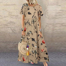Load image into Gallery viewer, Vintage Floral Long Dress Women Summer Elegant Linen Short Sleeve Boho Maxi Dress Female Holiday Sundress Party Dresses Vestidos