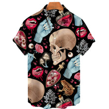 Charger l&#39;image dans la galerie, Men&#39;s Hawaiian Shirt Loose Top 5xl 3d Skull Print Shirts For Men 2022 Fashion Shirt Men Women Tee Breathable Summer Short Sleeve