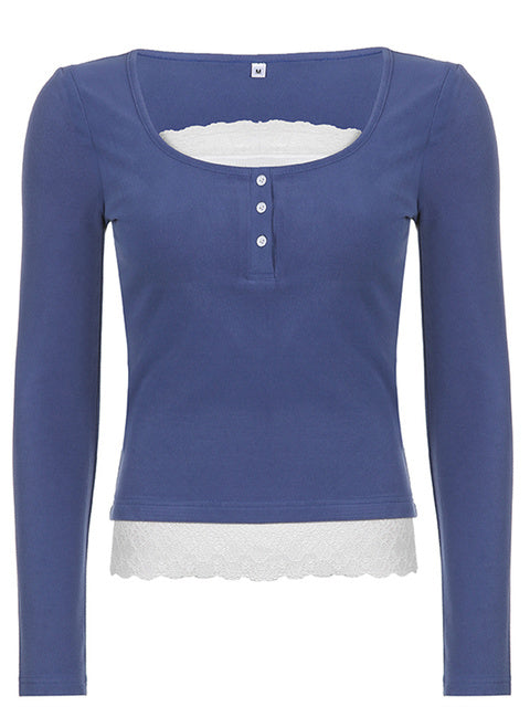 Rapcopter Y2K Sweet Cute Crop Top Lace Frill Bow Pullovers Vintage Square Collar T Shirt Women Skin Button Prepply Korean Tees