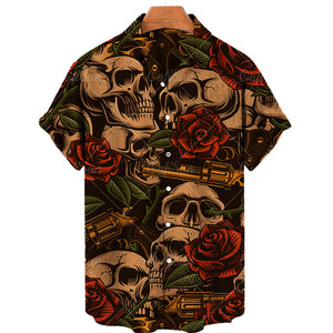 Men&#39;s Hawaiian Shirt Loose Top 5xl 3d Skull Print Shirts For Men 2022 Fashion Shirt Men Women Tee Breathable Summer Short Sleeve