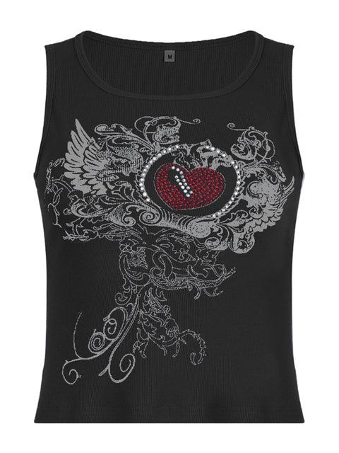 Rapcopter y2k Printed Crop Top Knitted Diamonds Kawaii Grunge Tank Tops Fairycore Sleeveless Sweats Cute Mini Vest Women Retro