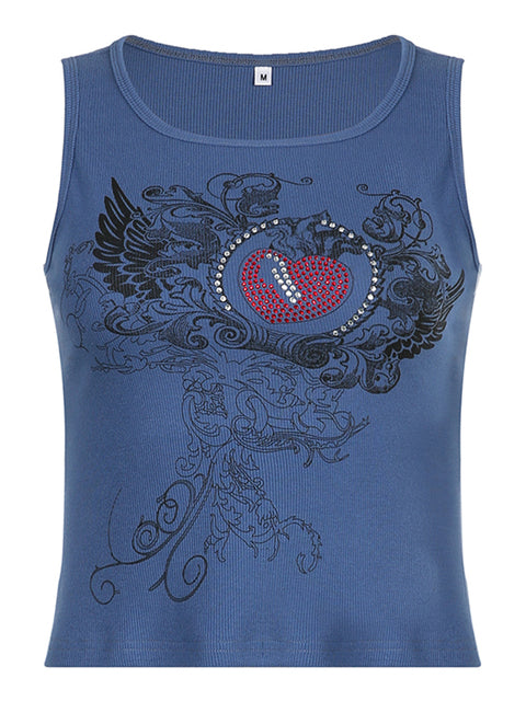 Rapcopter y2k Printed Crop Top Knitted Diamonds Kawaii Grunge Tank Tops Fairycore Sleeveless Sweats Cute Mini Vest Women Retro