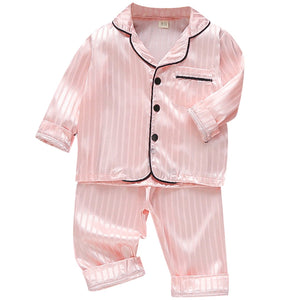 LJW Children&#39;s pajamas set Baby suit Kids Clothes Toddler Boys Girls Ice silk satin Tops Pants Set home Wear Kids pajamas