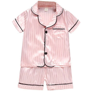 LJW Children&#39;s pajamas set Baby suit Kids Clothes Toddler Boys Girls Ice silk satin Tops Pants Set home Wear Kids pajamas