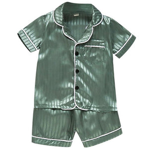 LJW Children&#39;s pajamas set Baby suit Kids Clothes Toddler Boys Girls Ice silk satin Tops Pants Set home Wear Kids pajamas