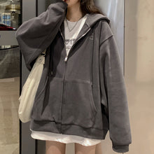 Load image into Gallery viewer, Women Korean Style Hoodies Zip-up Harajuku Oversized Solid Pocket Hooded Sweatshirts Autumn Long Sleeve Loose Baseball Jacket