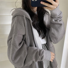 Load image into Gallery viewer, Women Korean Style Hoodies Zip-up Harajuku Oversized Solid Pocket Hooded Sweatshirts Autumn Long Sleeve Loose Baseball Jacket