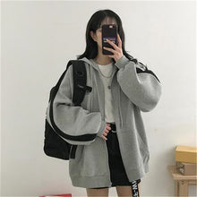 Load image into Gallery viewer, Women Korean Style Hoodies Zip-up Harajuku Oversized Solid Pocket Hooded Sweatshirts Autumn Long Sleeve Loose Baseball Jacket