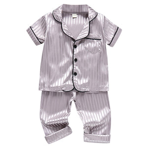 LJW Children&#39;s pajamas set Baby suit Kids Clothes Toddler Boys Girls Ice silk satin Tops Pants Set home Wear Kids pajamas