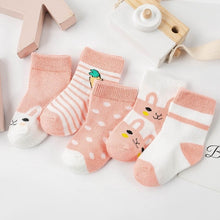 Load image into Gallery viewer, 5Pairs Baby Socks Newborn Baby Boy Socks 0-1-3-7Y Kids Pure Cotton Animal Design Fadeless Soft Children&#39;s Socks for Girls