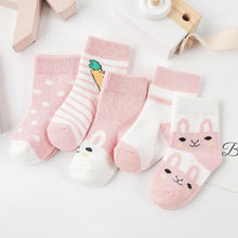 Load image into Gallery viewer, 5Pairs Baby Socks Newborn Baby Boy Socks 0-1-3-7Y Kids Pure Cotton Animal Design Fadeless Soft Children&#39;s Socks for Girls