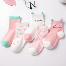 Load image into Gallery viewer, 5Pairs Baby Socks Newborn Baby Boy Socks 0-1-3-7Y Kids Pure Cotton Animal Design Fadeless Soft Children&#39;s Socks for Girls