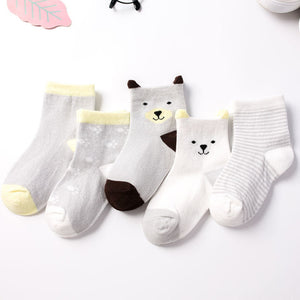 5Pairs Baby Socks Newborn Baby Boy Socks 0-1-3-7Y Kids Pure Cotton Animal Design Fadeless Soft Children&#39;s Socks for Girls